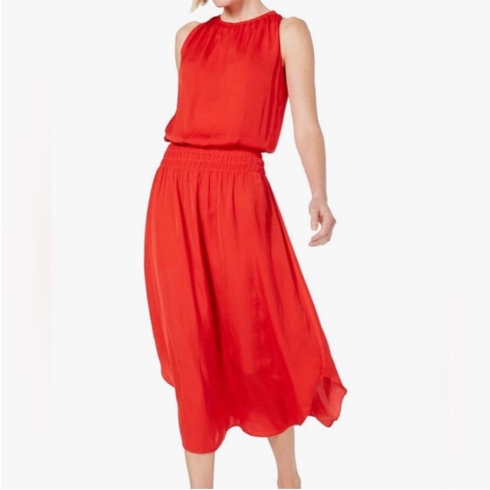 Alfani Red silky Midi Sleeveless Dress - Elastic Waist- Size M
